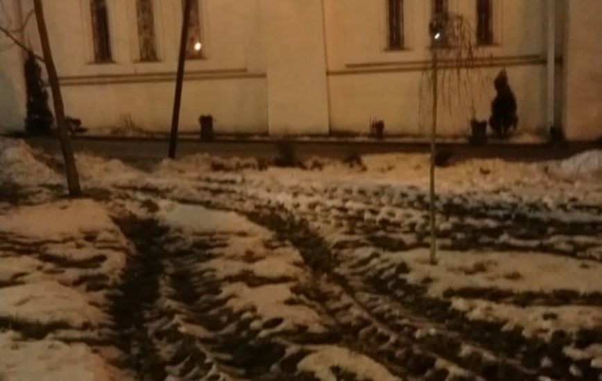 Фото Троицкого сквера: неизвестный раскатал газон и повредил фонарь Фото Троицкого сквера: неизвестный раскатал газон и повредил фонарь