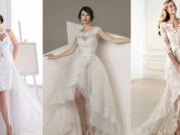 Короткое свадебное платье: Стильные модели с рукавами и шлейфом